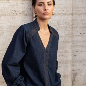 Vivi Lightweight Denim Top (Dark Denim)