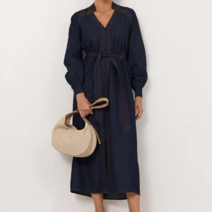 Vivi Lightweight Denim Midi Dress (Dark Denim)